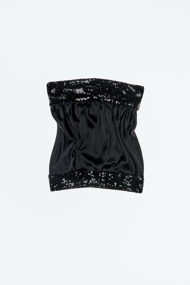 توب كلمة شرف ترتر مدمج - أسود الخاص بـ Zara