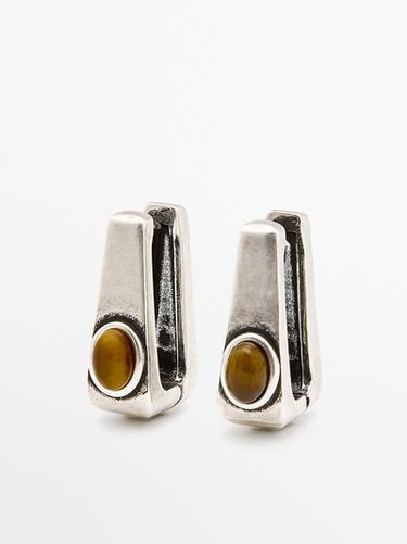 Zara Geometric earrings with stone - Silver - Image 0