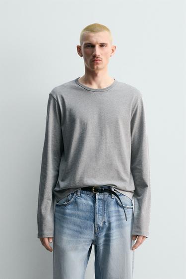 Zara 長袖 T 恤 - 斑紋灰色