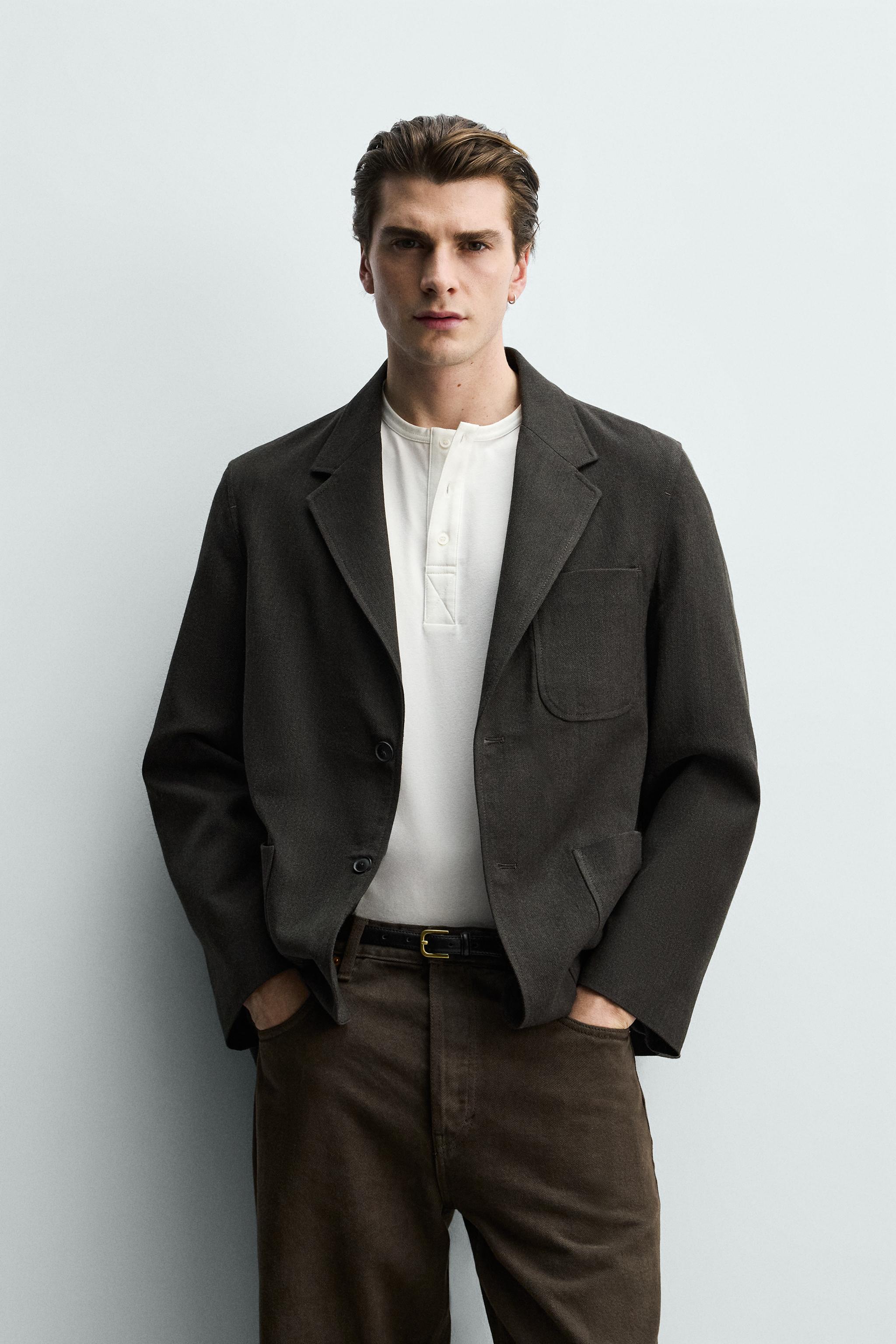 REGULAR FIT COTTON-WOOL BLAZER — Brown (alternate view)