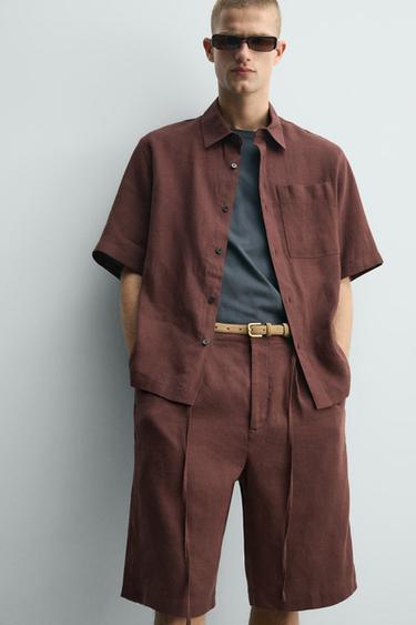 CHEMISE RELAXED FIT EN MÉLANGE DE LIN - Bordeaux de Zara - Image 5
