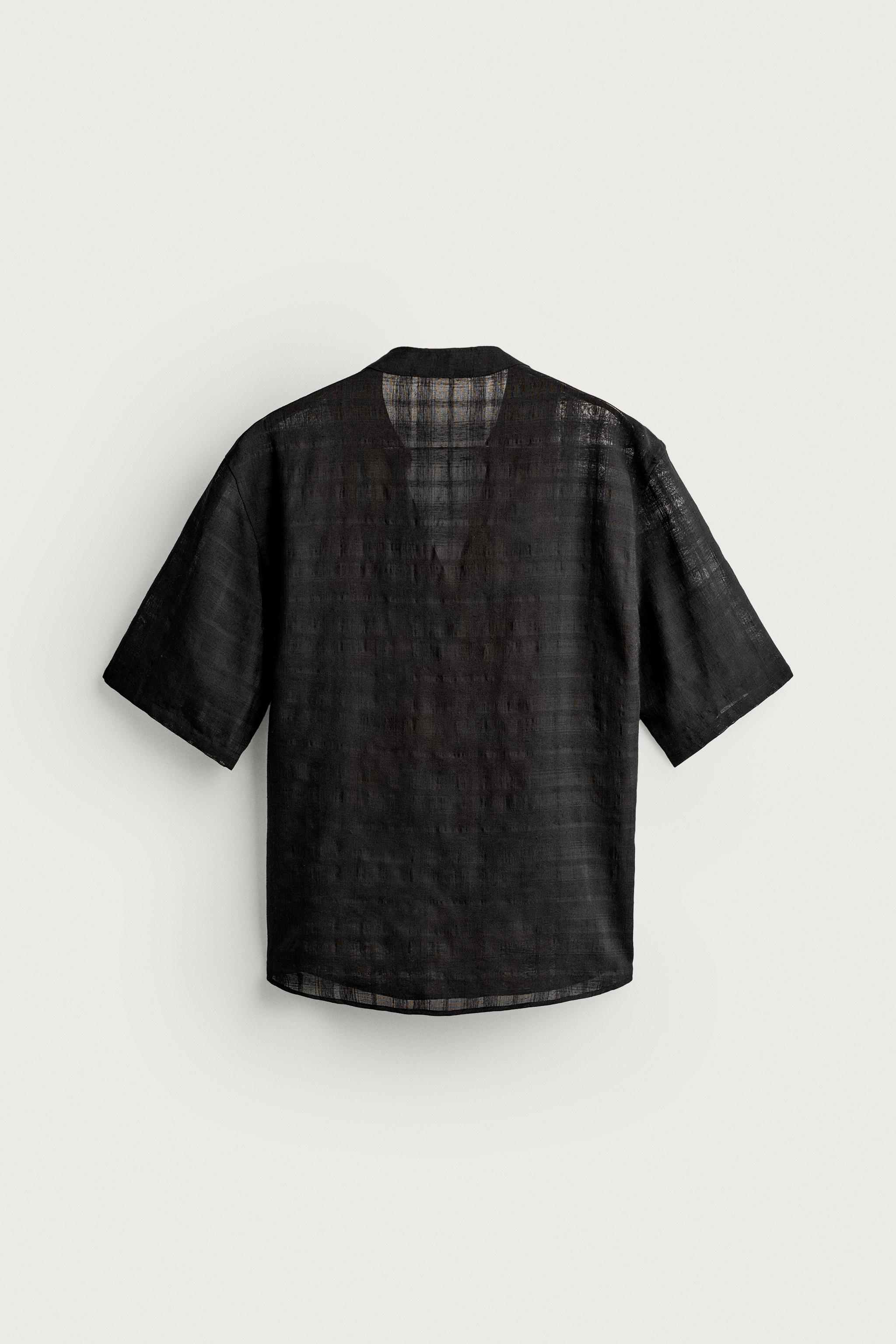 チェック柄ジャカード セミシースルーシャツ - ブラック | ZARA Japan