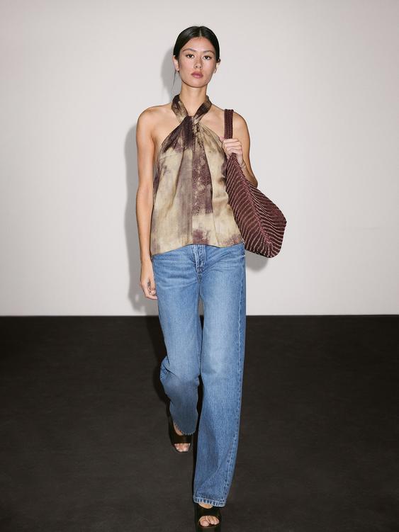 Printed satin fabric top