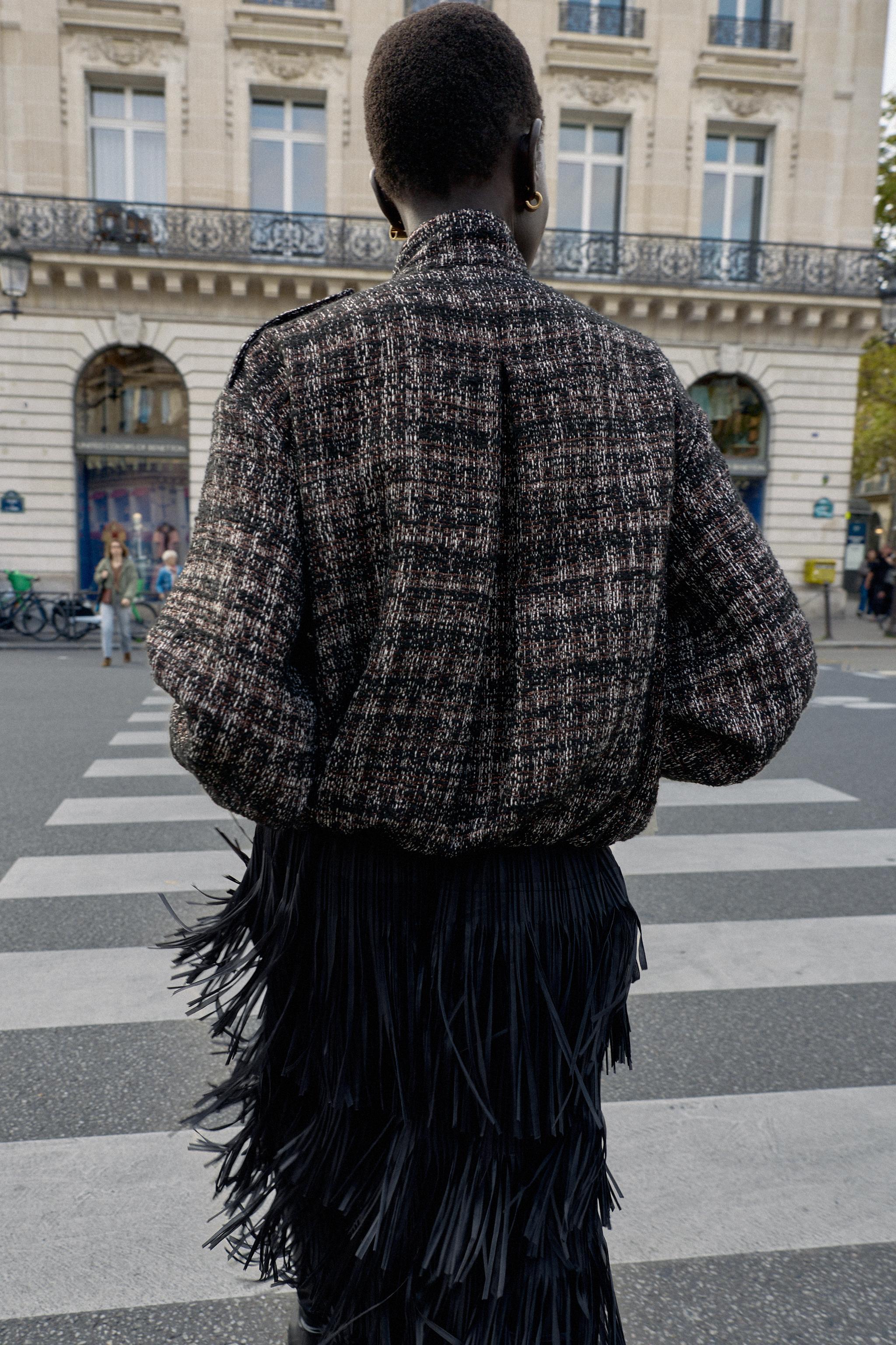 METALLIC THREAD TEXTURED BOMBER JACKET