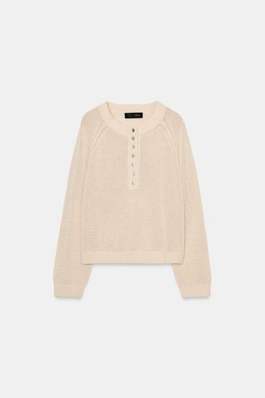 BUTTONED KNIT JUMPER - Ecru by Zara