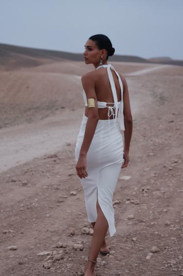 BEADED TEXTURED MIDI DRESS - White by Zara