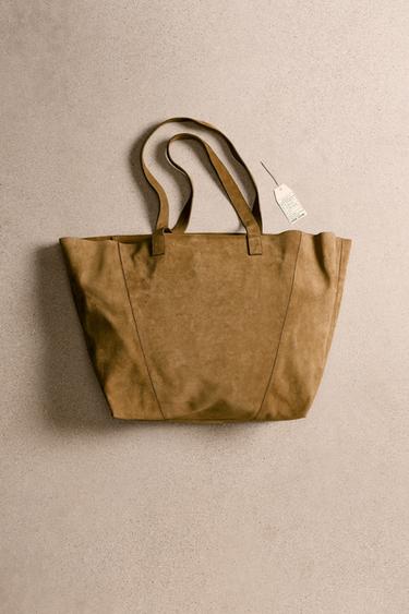 LEATHER TOTE BAG - Caramel Brown by Zara