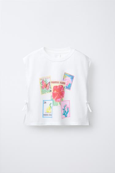 PRINTED T-SHIRT WITH BOWS - White by Zara - Image 0