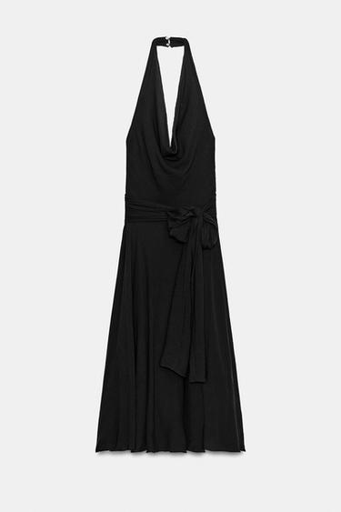 CHIFFON HALTER MIDI DRESS WITH TIE - Black by Zara