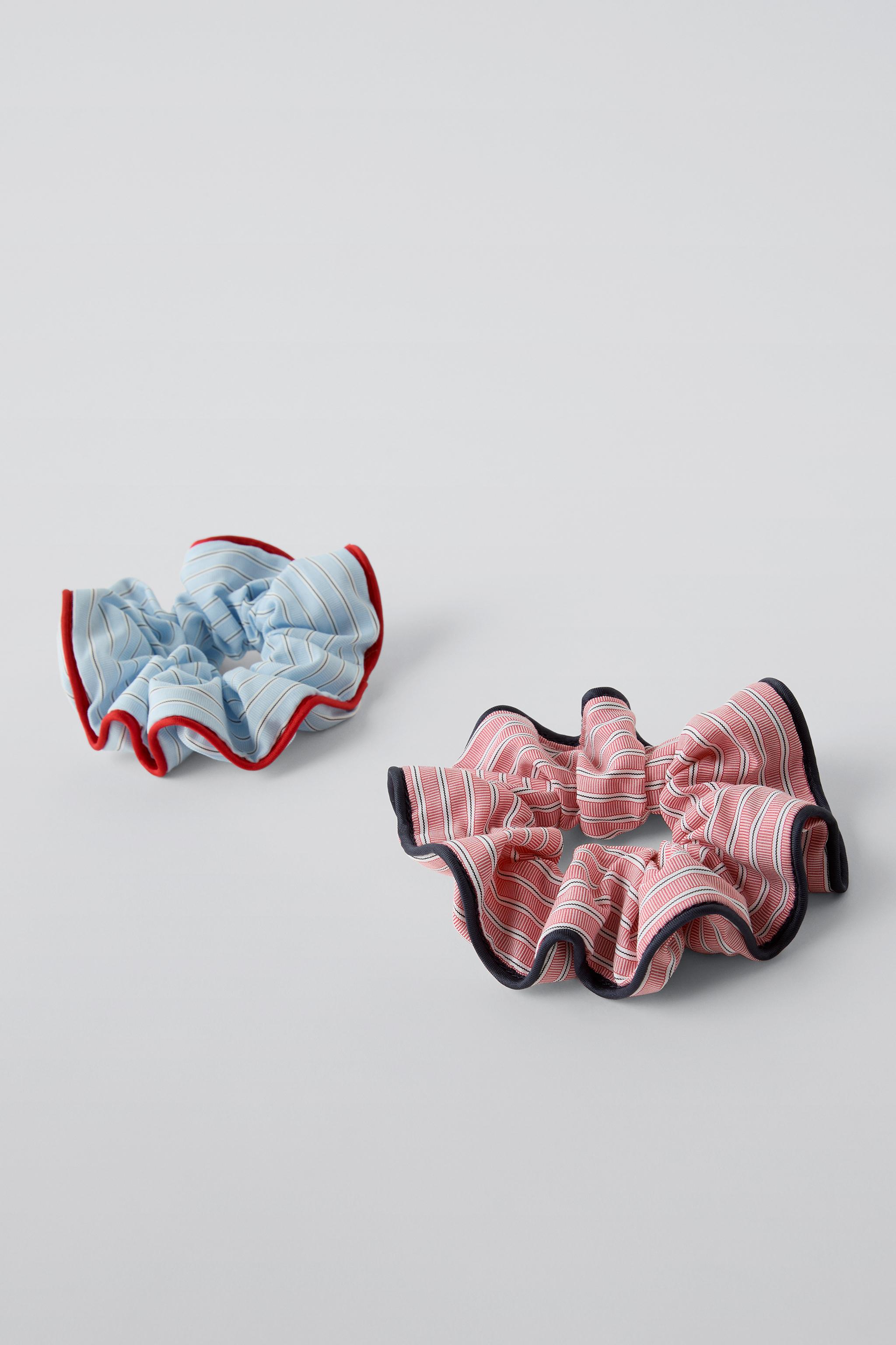大特価 | ブルー - 2個セット ストライプ柄シュシュ ZARA 日本 / Japan ヘアアクセサリー