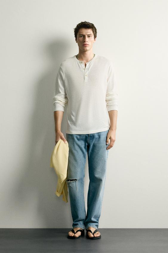 HEMP-VISCOSE HENLEY T-SHIRT - Oyster-white de Zara - Imagen 0