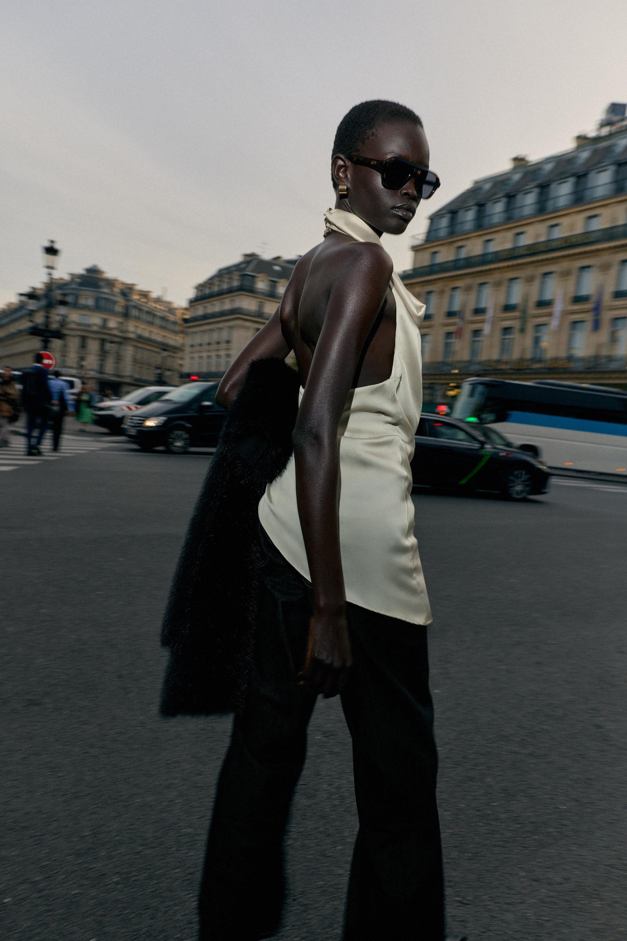 ASYMMETRIC SATIN EFFECT HALTER TOP - Soft gold | ZARA United