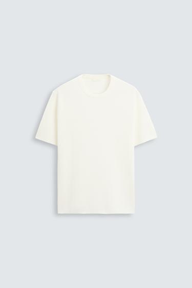 CAMISETA DE MALHA RELAXED FIT - Creme da Zara