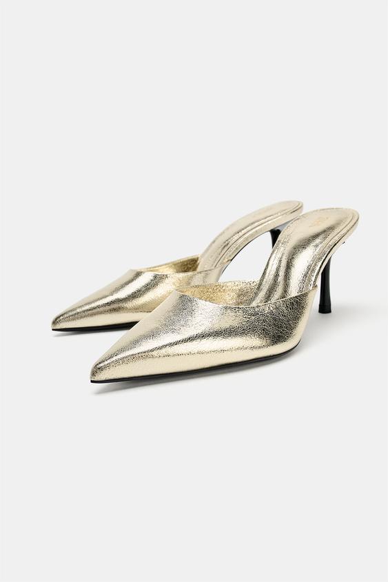 MULES EFFET MÉTALLISÉ - Doré de Zara - Image 4