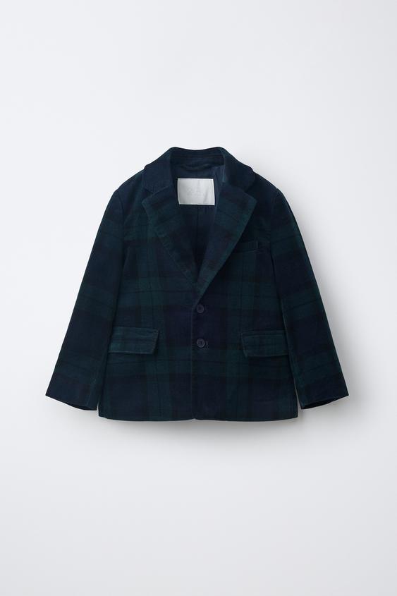 VELVET CHECK SUIT BLAZER - Dark navy by Zara - Image 0