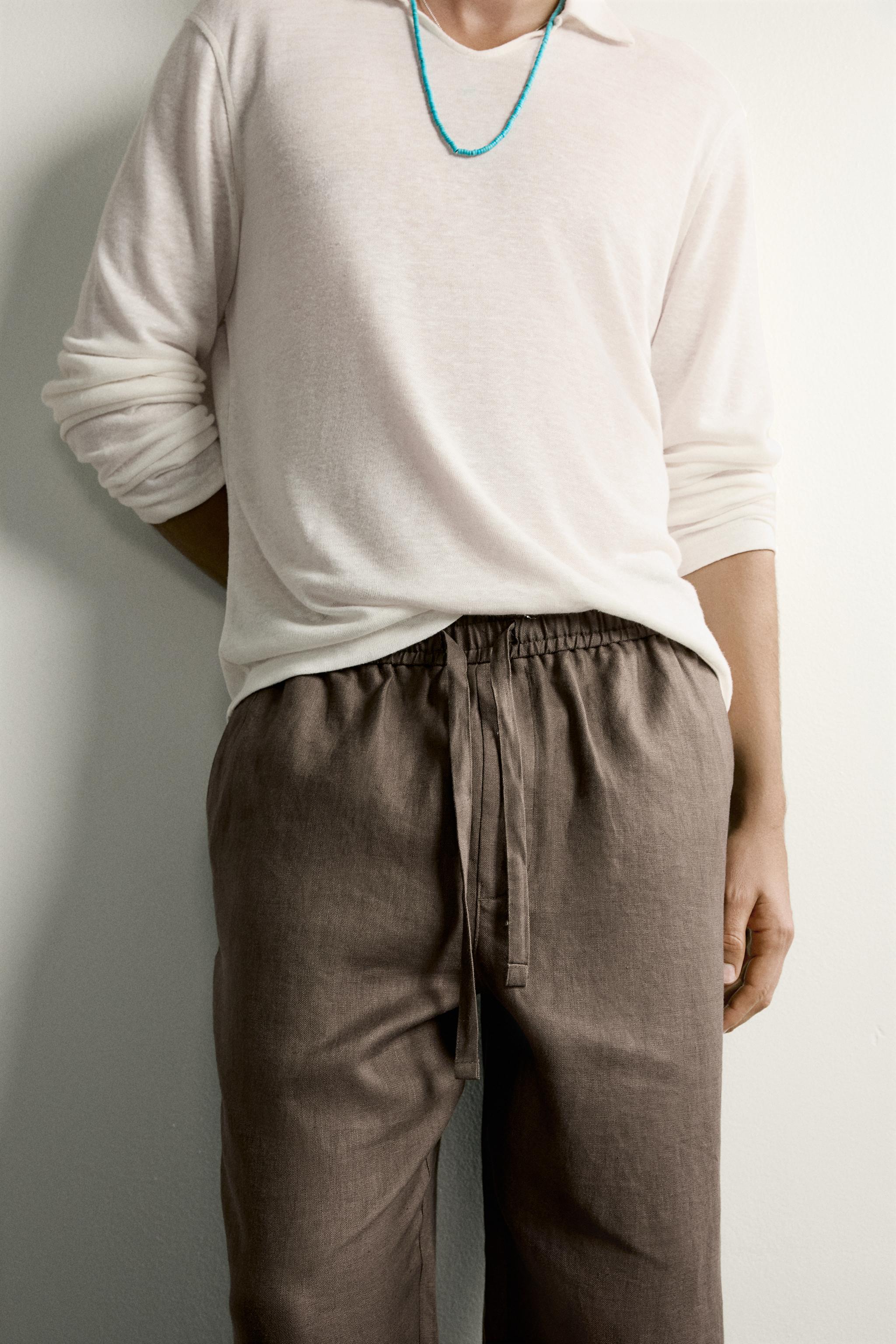 Zara %100 KETEN RELAXED FIT PANTOLON görsel 5