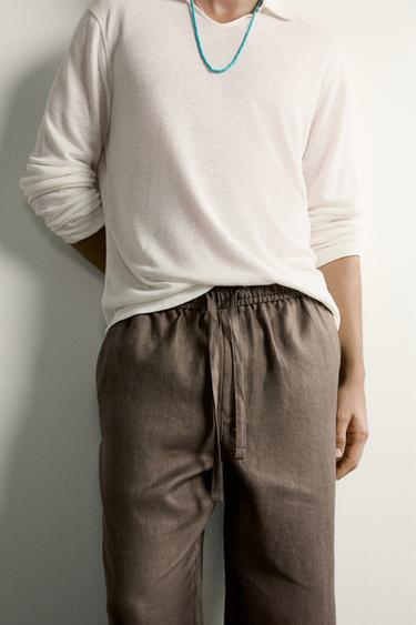 100% LINEN RELAXED FIT TROUSERS - Brown / Taupe by Zara