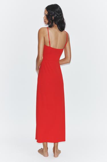 ROBE FLUIDE MI-LONGUE À BRETELLES - Rouge de Zara - Image 3