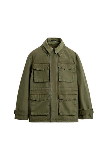 Zara WASHED MULTI-POCKET JACKET - Dark brown