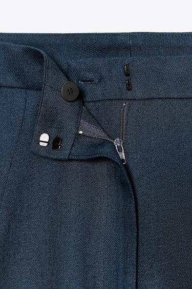 Zara ZW COLLECTION LINEN BALLOON PANTS - Navy blue