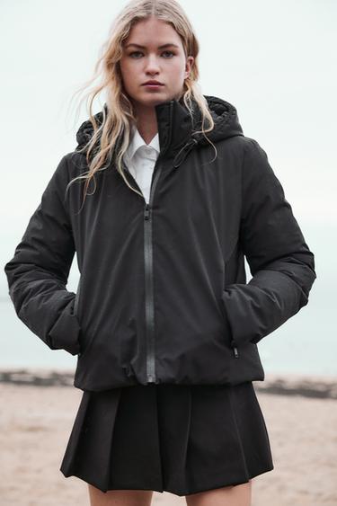 Zara WATER AND WIND PROTECTION CROPPED ANORAK - Black