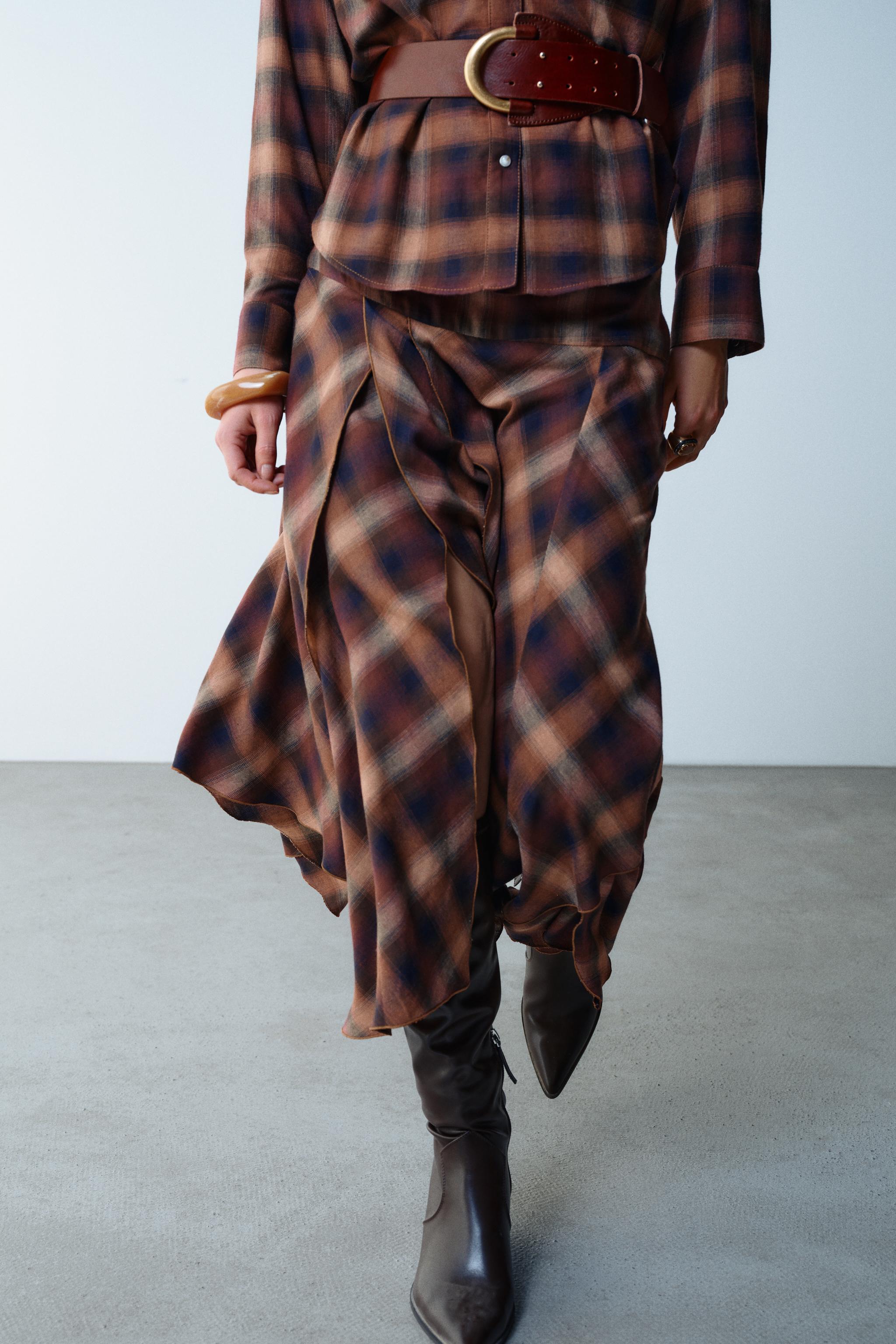 PLAID MIDI SKIRT WITH SLITS
