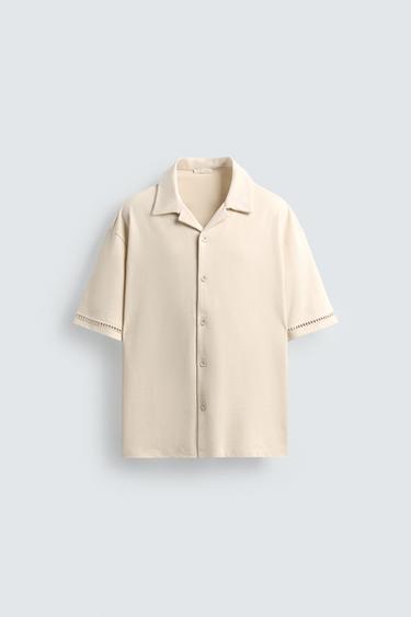 COMFORT SHIRT WITH OPENWORK DETAIL - Oyster-white by Zara