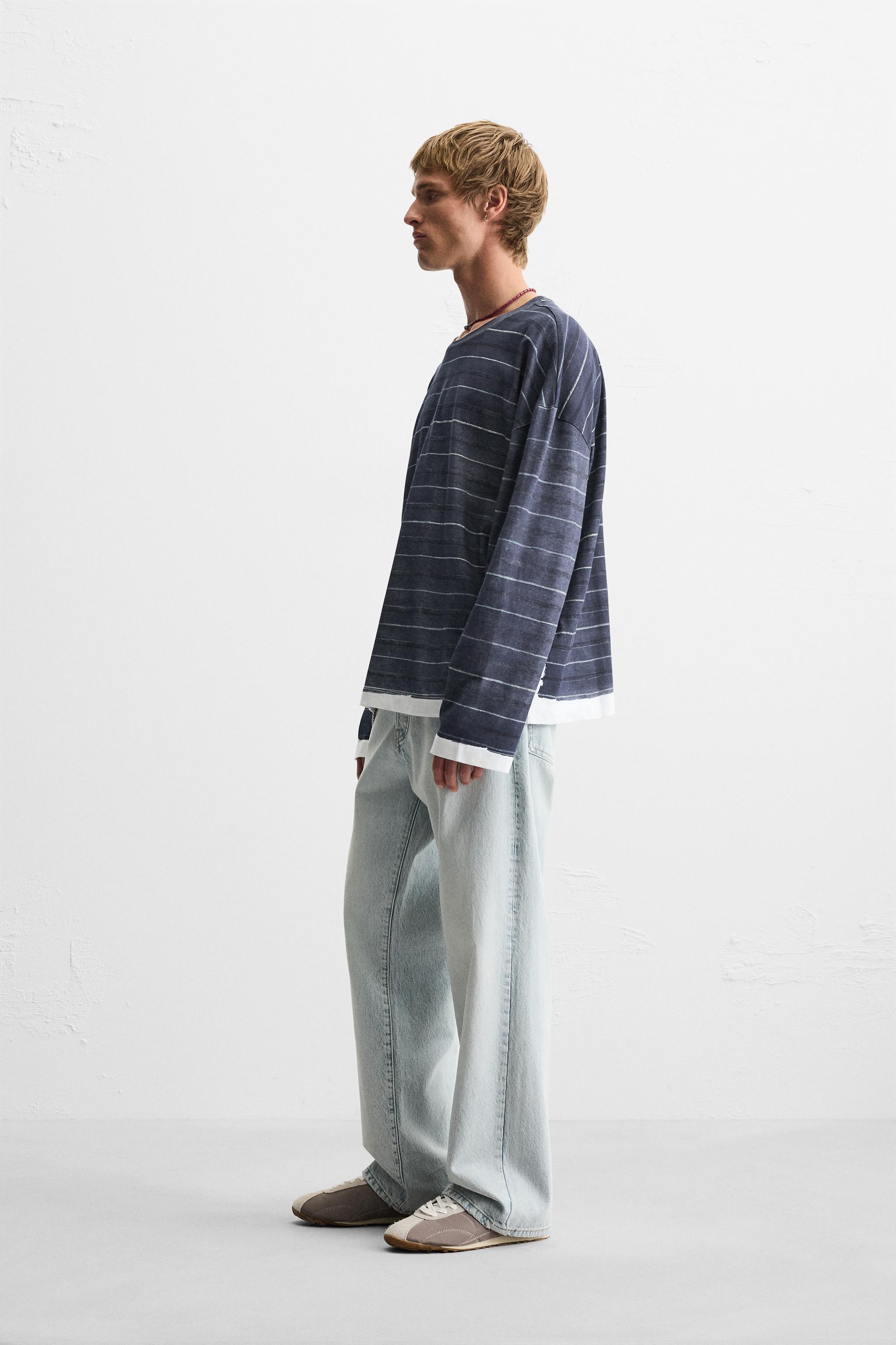 ストライププリント Tシャツ - ブルー | ZARA Japan / 日本