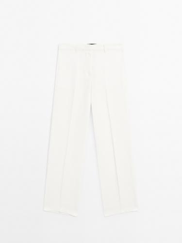 Zara 100% linen straight-fit suit trousers - Oyster-white