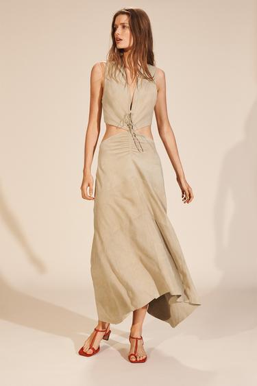 Zara LIMITED EDITION SUEDE CUT-OUT DRESS - Beige