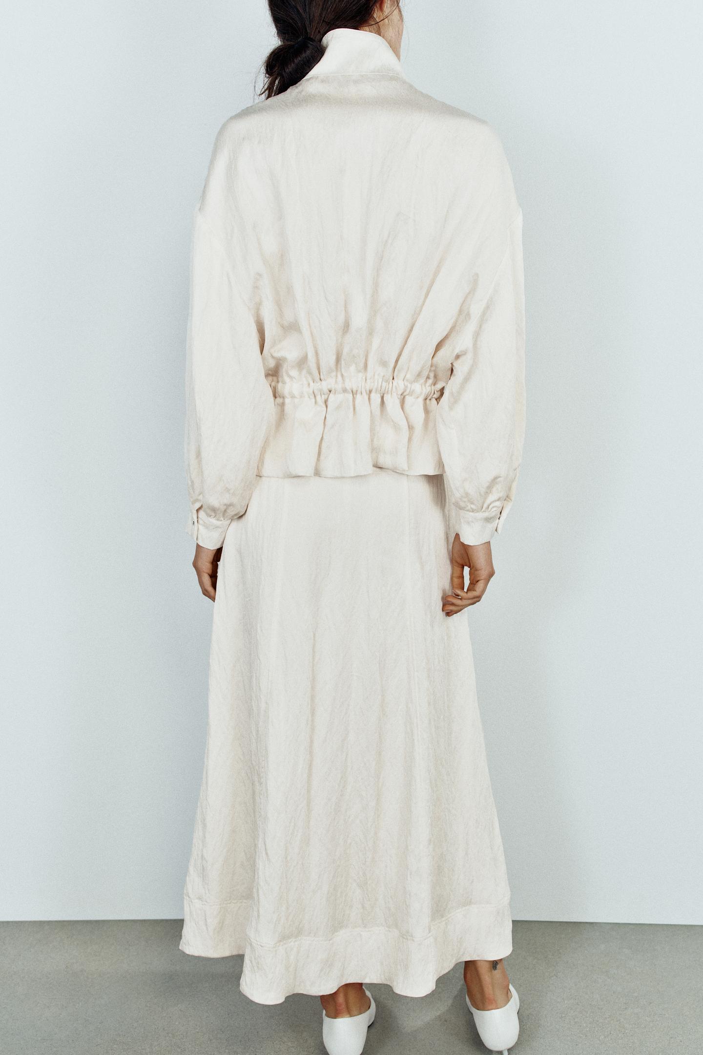 Женская куртка Zara Crumpled Effect Drawstring Bomber, цвет: Экрю — фото 5