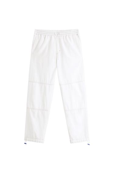 LINEN BLEND TROUSERS WITH TOPSTITCHING