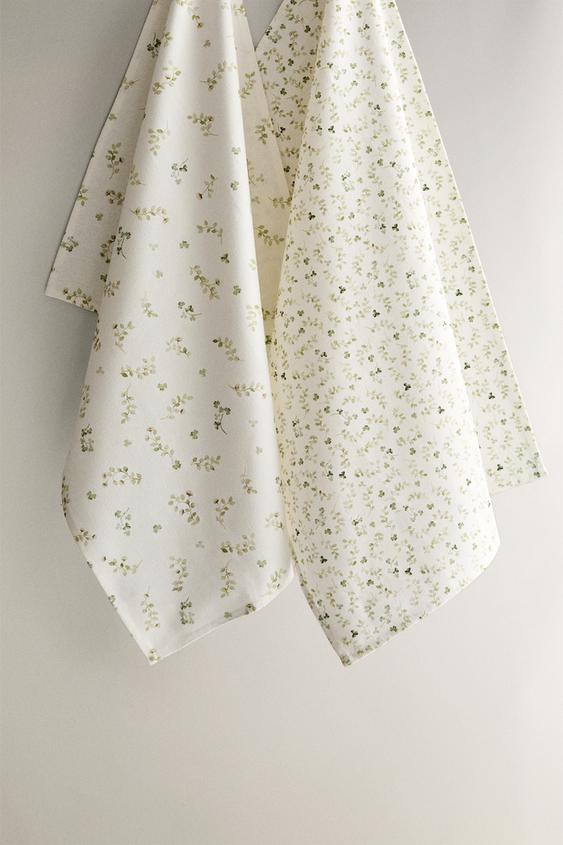 LOT TORCHONS CUISINE FLEURS (LOT DE 2) - Vert de Zara - Image 0