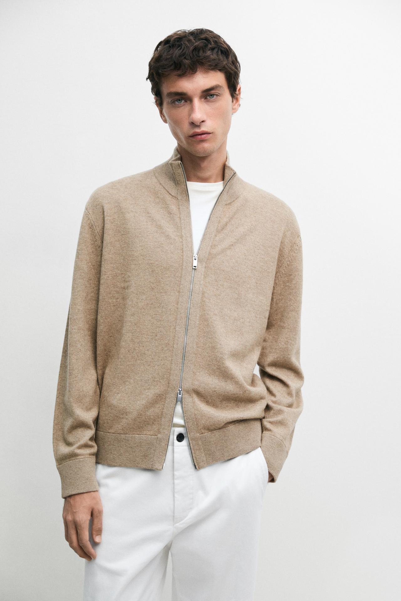 Wool blend cardigan with zip detail — Beige / Green