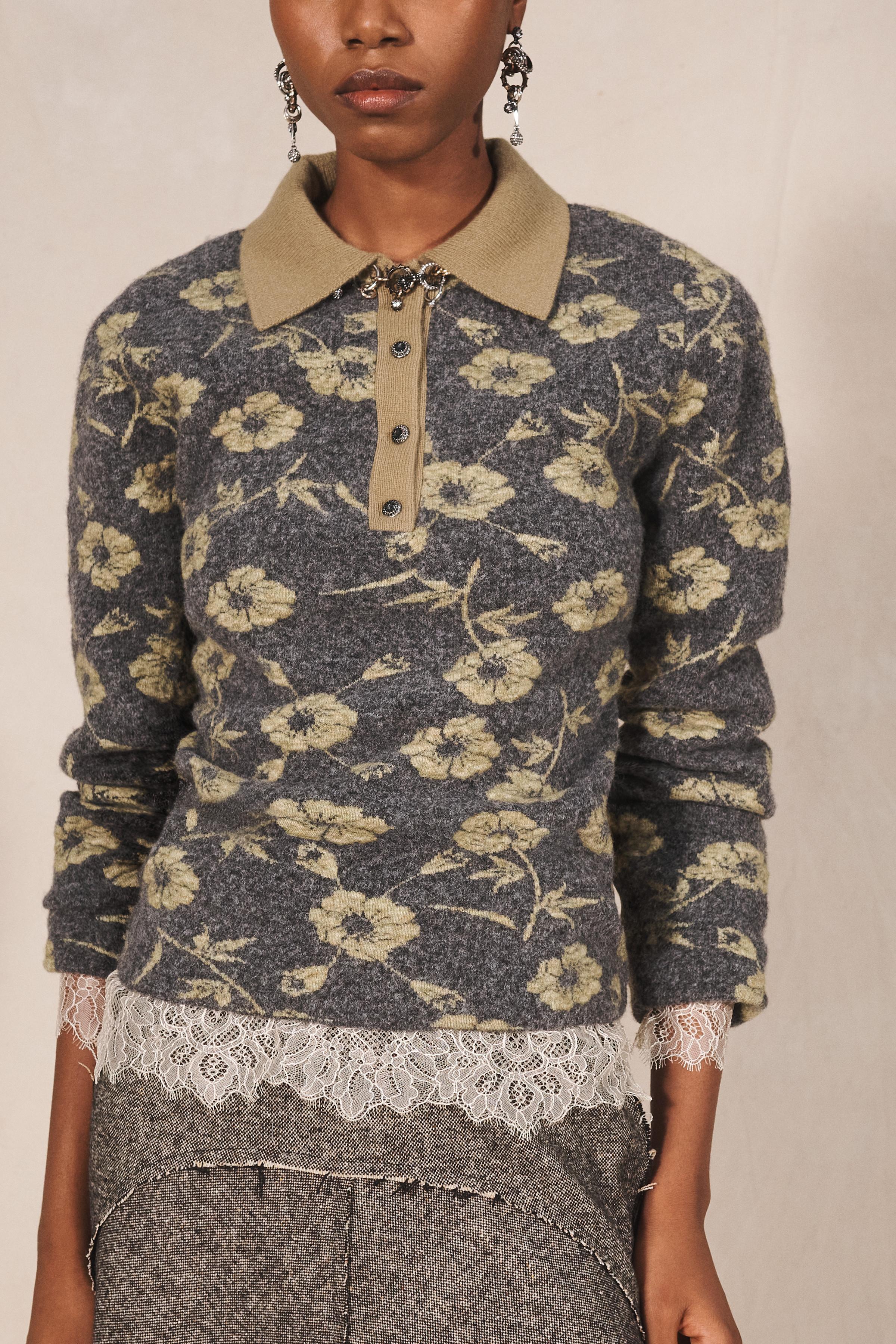 LIMITED EDITION FLORAL JACQUARD POLO COLLAR SWEATER