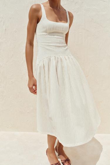 ROBE À BRETELLES TEXTURÉE - Écru de Zara - Image 2