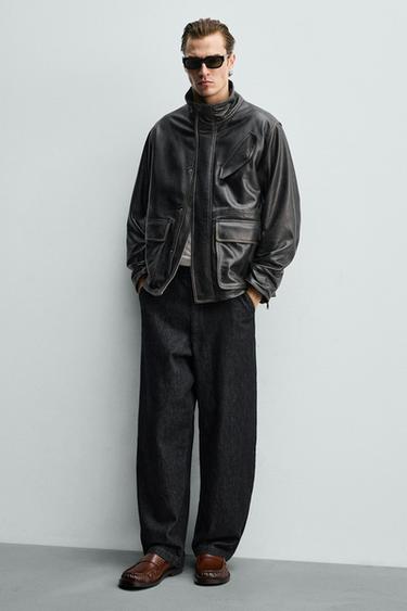 LEATHER PENNY LOAFERS - Dark tan by Zara