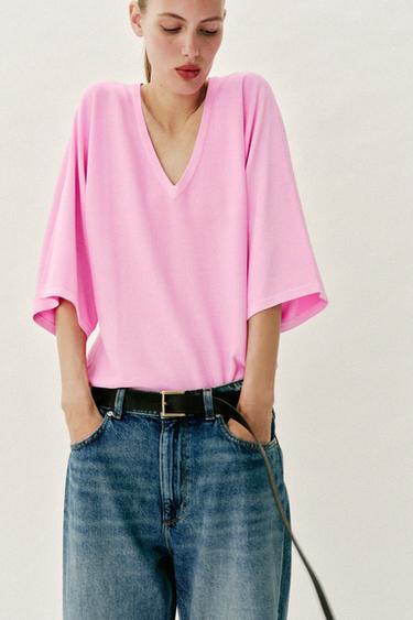 JERSEY PUNTO FLUIDO ESCOTE PICO - Rosa de Zara