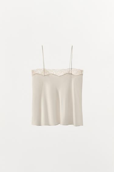 LACE SILK CAMISOLE TOP - Ecru by Zara - Image 4