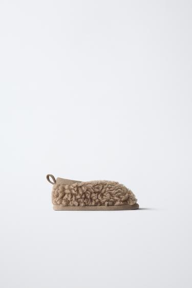 SHEARLING EFFECT SLIPPERS — Brown 1