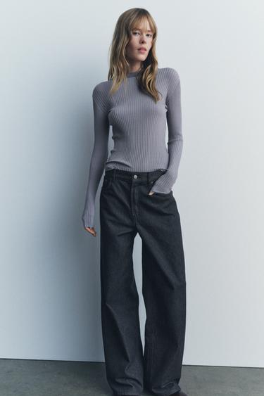T-SHIRT WITH RIBBED DETAIL - Grey by Zara - Image 0