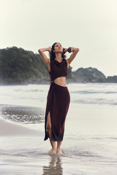 CUT-OUT MIDI DRESS - Burgundy by Zara