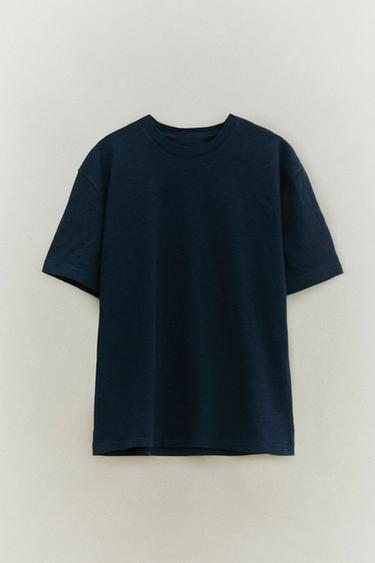 T-SHIRT MANCHES COURTES EN COTON - Bleu de Zara - Image 4