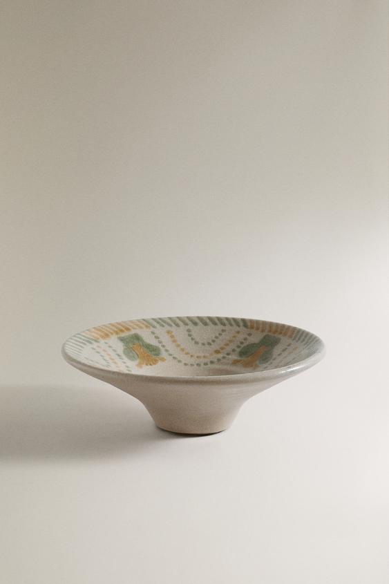 TIGELA DE GRÊS COM DESENHOS - Bege / Verde da Zara - Imagem 0
