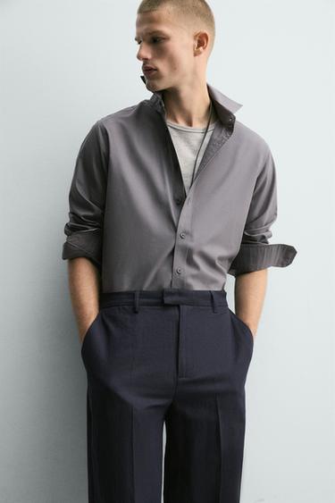 RELAXED FIT COTTON-LINEN TROUSERS - Navy blue by Zara - Image 6