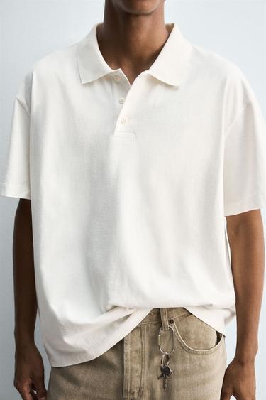 WASHED REGULAR FIT POLO SHIRT - Oyster-white by Zara - Image 4