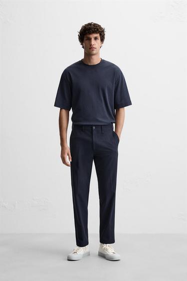 Zara TEXTURED STRETCH PANTS - Blue marl - Image 0