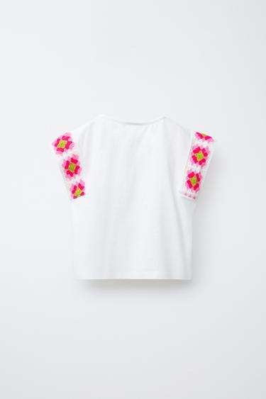 CROCHET SLEEVE T-SHIRT - Oyster-white by Zara - Image 1