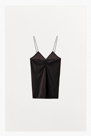 TOP MED RYNKET HALSUDskæring - mørk brun fra Zara