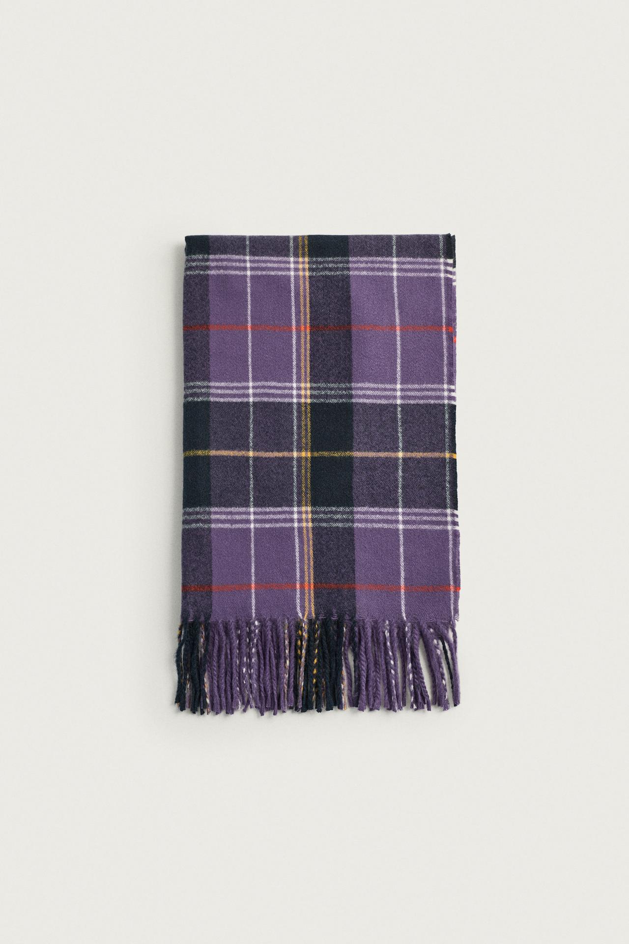 COLOR-BLOCK PLAID SCARF — Purple